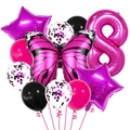 Detail of pink butterfly and number 8 foil balloon set with colorful latex party balloons - Rose Red Butterfly Number 8