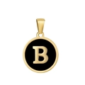 Polished gold stainless steel letter B pendant with black enamel inlay and metal clasp - Letter B