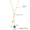 Long collier en Y en acier doré 18K avec pendentif goutte en résine verte élégant - Collier en Résine Verte (TXP212)
