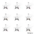 Set of 12 silver 3D star ornaments for Christmas tree decoration with metallic finish - 7cm Set of 12 / Silver (Shiny)