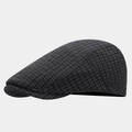 Macro view of British style black checkered ivy cap texture and premium stitching - Adjustable / Black