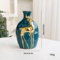 Peacock blue ceramic Christmas vase with gold reindeer relief and hammered texture - Blue Reindeer Large