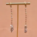 Elegant 925 silver long drop earrings with white freshwater pearls and gold wire wrapping - Vertical Simple Drop Earrings