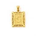 Vintage 18K gold plated hollow rectangular pendant with embossed letter S and texture - Letter S (SP598G-S)