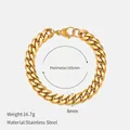 8mm gold-plated stainless steel Cuban link bracelet with lobster clasp for women - 8MM-16.5CM / Gold