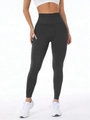 Seamless charcoal gray high-waisted yoga leggings with ribbed texture and compression fit - S / Black