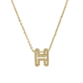 18k gold plated brass necklace with sparkling zircon pavé letter H pendant - Letter H
