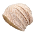 Bonnet beige décontracté en tissu jacquard texturé avec doublure en satin de soie - M (56-58cm) / Rose