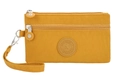 Minimalist ginger yellow nylon wristlet pouch with dual zippers and wrist strap - Orange
