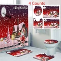 Detailansicht 4-teiliges Bad-Set mit Weihnachtsmann, Badematte und Duschvorhang - 3-teiliges Badematten-Set / Weihnachtsroter Weihnachtsmann & Schneemann