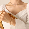 Elegant gold zircon necklace and bracelet jewelry set worn by a female model - Champagne Zircon Necklace-37cm