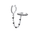 Silver S925 cuff earrings with black and white cubic zirconia chain link design - Single Piece / Black/Platinum