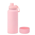 Pink matte stainless steel 1L sports water bottle with matching silicone protective base - 1 L / Light Pink - Sport