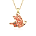 Dettaglio macro della collana farfalla con smalto arancione e zirconi multicolori - E359/Farfalla Rosso Arancio