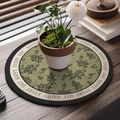 Untersetzer aus Leder in Olivgrün mit Blumenmuster und Happy Every Day Schriftzug - Französischer Vintage-Stil-E / Durchmesser 20cm
