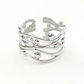 Silver multi-layer wavy open ring with spherical accents in polished titanium steel - Multi-Layer Wave Spherical (R6060)