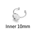 Silver stainless steel ring base with 10mm round tray and adjustable band for DIY jewelry - Inner Diameter 10mm / Steel