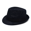 Classic navy blue fedora with reflective texture and black decorative band on white background - One Size / Navy Blue