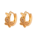 Elegant gold butterfly hoop earrings with sparkling zircon inlay for a stylish feminine look - Double Butterfly Gold Hoop Earrings (KC金 M-683)