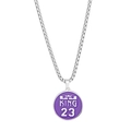 Men's silver chain necklace with purple King 23 crown pendant on a white background - King 23 Crown Round Tag Style (A050)