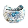Boho Blumen Yoga Stirnband mit blau-braunem tropischem Blättermuster aus Baumwolle - Oberteile / Weiß Blau Braun Tropisches Blatt Twist(#165)