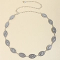 Vintage silver geometric carved chain waist belt with oval engraved metal links for women - 19367 Antique Silver