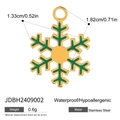 Dimensions et poids détaillés du pendentif flocon en acier inoxydable et émail vert - Flocon de neige