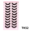 TK52 D-krul Russische stripwimpers in set van 10 paar met gekruiste synthetische vezels - Zwarte dikke stijl (TK52)