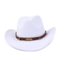 Détail d'un chapeau de cowboy blanc avec ruban tressé marron, plume dorée et perles - M (56-59cm) / Blanc Plume Dorée