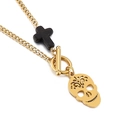 Gold skull necklace with black cross pendant and OT buckle in punk style jewelry - Gold Color Skull Cross Necklace(KN201140-Z) / Gold