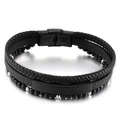 Bracelet multicouche pour homme en cuir tressé avec perles en acier et fermoir magnétique - Noir (KB146265-KLHQ)