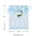 Light blue organza drawstring gift bag with handmade blue rose decoration, 10x12cm size - 8x10cm / Light Blue