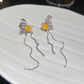 Detail of silver butterfly ear cuff with dangling long tassel and sparkling zircons - Clip-On Earring - Gold & Silver Tone
