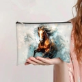 Canvas make-uptasje met kunstzinnige paardenprint in olieverfstijl en zwarte rits - Olieverfschilderij Paard (jiayingpbb0175)