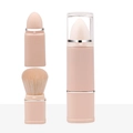 Dual-ended pink makeup brush with sponge tip, soft bristles and silver metal ring accents - Square 2-in-1 Telescopic Brush + OPP Bag / Light Skin