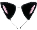 Dettaglio cerchietto con orecchie di gatto nere e rosa in pelliccia sintetica per Halloween - Cerchietto Peluche Orecchie di Gatto con Interno Rosa