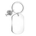 Polished stainless steel dog tag and tree of life charm detail on a keychain - Tree of Life Charm
