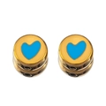 Golden round bead with blue enamel heart pendant accessory for DIY jewelry making - 5 Pcs/Pack / Blue