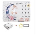 Baby Monats-Meilenstein-Decke Set mit Blumenmond-Druck und gelben Sternrahmen - Blauer Mond Blumen mit Rahmen