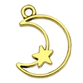 Antique gold finish celestial crescent moon and star charm pendant for DIY jewelry making - Moon Frame For Drip Glue (20827)