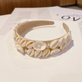 Baroque shell and crystal embellished wide headband in elegant beige velvet fabric - Style Q (Beige Velvet Crystal Shell)