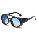 Retro steampunk round sunglasses with black frames and blue-orange gradient lenses - Black Frame Blue Tea Lens
