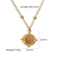 French vintage 14K gold plated titanium necklace with round orange natural stone pendant - Sunstone