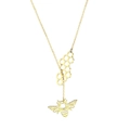 Minimalist gold stainless steel necklace with honeycomb and bee pendants for women - Bee and Honeycomb