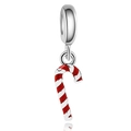 Silberner Weihnachts-Zuckerstangen-Anhänger mit rot-weißen Emaille-Streifen für Armband - Weihnachtszuckerstangen-Anhänger (Rot/Weiß Gestreift)