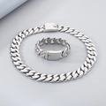 Conjunto de cadena cubana hip-hop en acero titanio plateado con collar y brazalete - Conjunto Acero Pulido