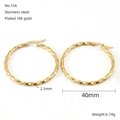 18K gold plated stainless steel twisted hoop earrings, 40mm diameter twisted design - 2.5*40mm / Gold