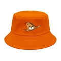 Orange cotton bucket hat featuring a unique teddy bear print on a white background - M (56-58cm) / Orange