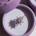 Silver sun-shaped opal ring with zircon accents in a purple jewelry gift box - Purple Opal Ring (Silver)