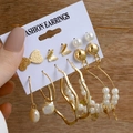 Vintage gold geometric earrings set with faux pearls and rhinestones on display card - E041/Pearl Hoop / Gold/White